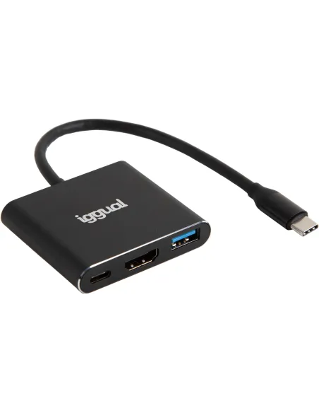 Iggual IGG318461HUB USB-C a HDMI 4K/USB-C PD/USB-A 18cm Negro
