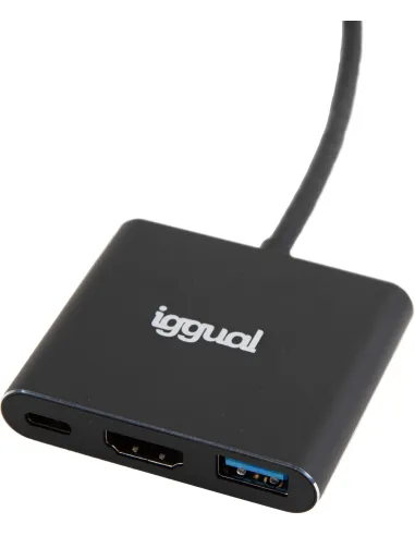 Iggual IGG318461HUB USB-C a HDMI 4K/USB-C PD/USB-A 18cm Negro