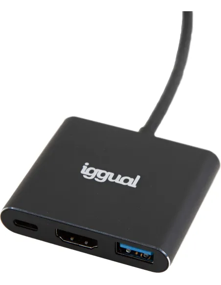 Iggual IGG318461HUB USB-C a HDMI 4K/USB-C PD/USB-A 18cm Negro