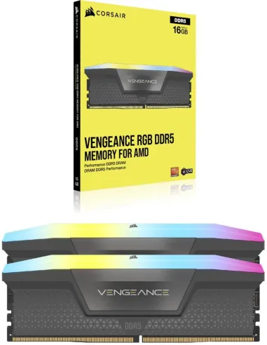 Corsair Vengeance RGB DDR5 5200MHz 64GB (2x32GB) CL40 Memoria Dual AMD EXPO e Intel XMP Gris