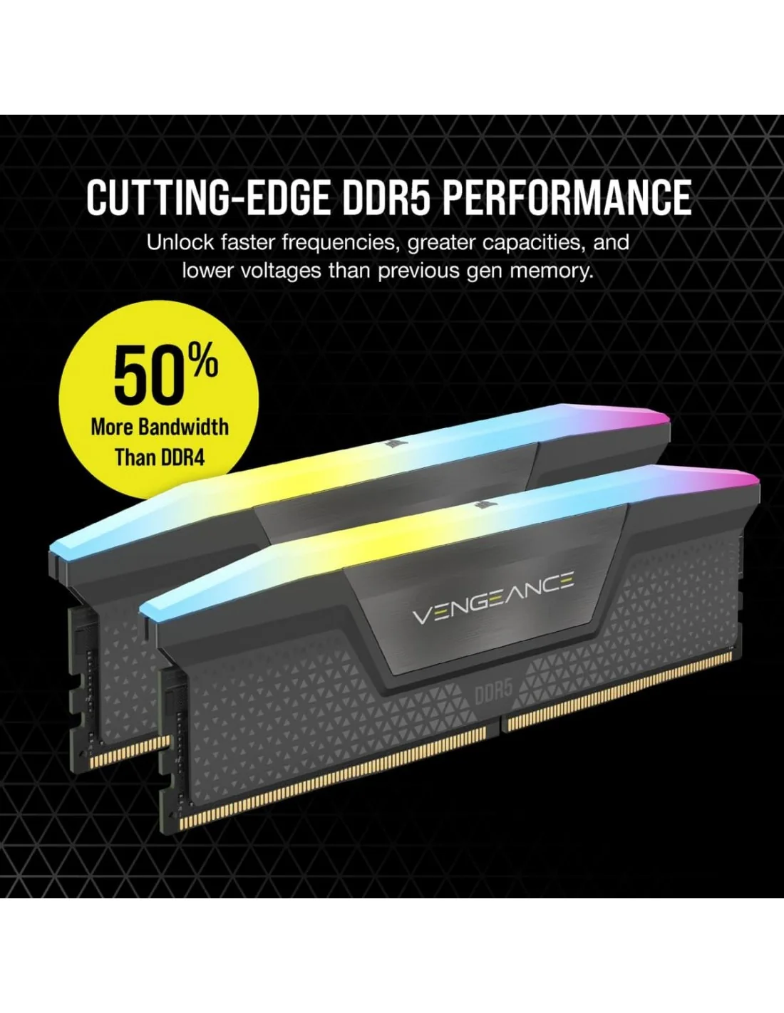 Corsair Vengeance RGB DDR5 5200MHz 64GB (2x32GB) CL40 Memoria Dual AMD EXPO e Intel XMP Gris