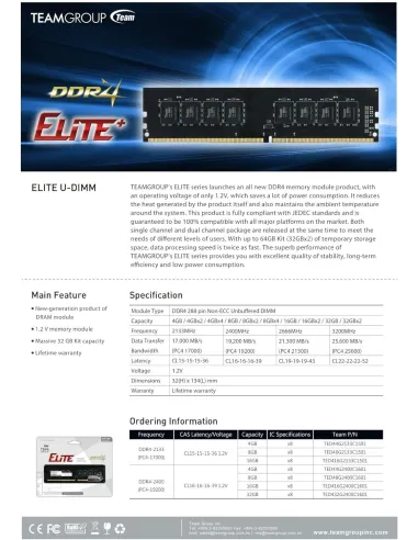 Team Group Elite DDR4 3200MHz 8GB CL22 Negro
