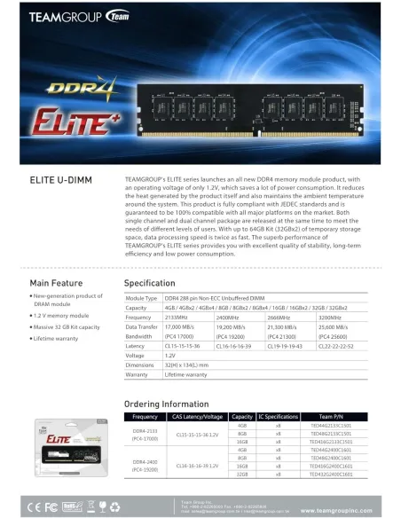 Team Group Elite DDR4 3200MHz 8GB CL22 Negro