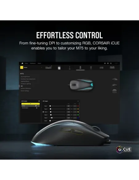 Corsair M75 RGB Ratón Gaming 26000 DPI Negro
