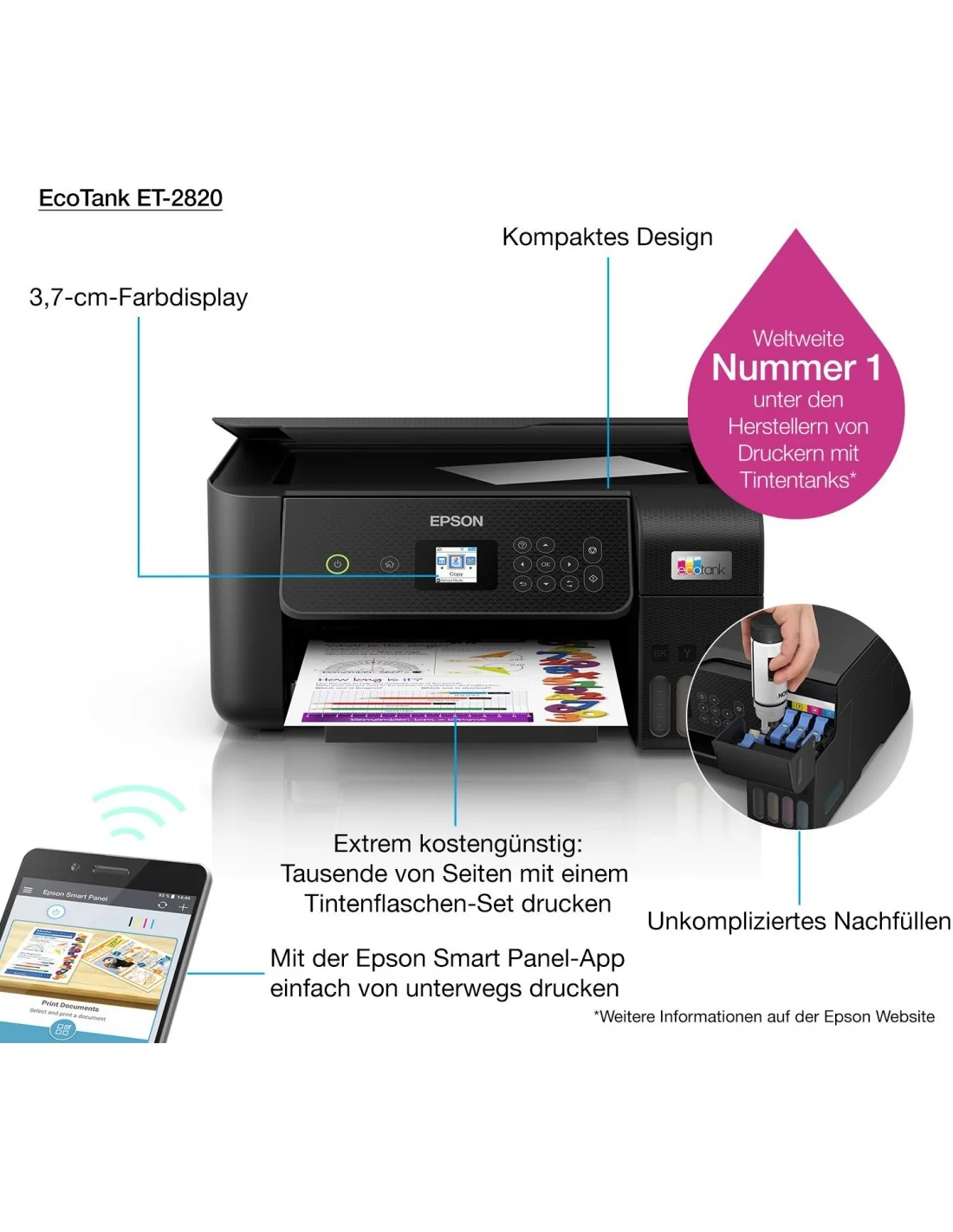 Epson EcoTank ET-2820 Impresora de Tinta Multifunción Color WiFi Negra