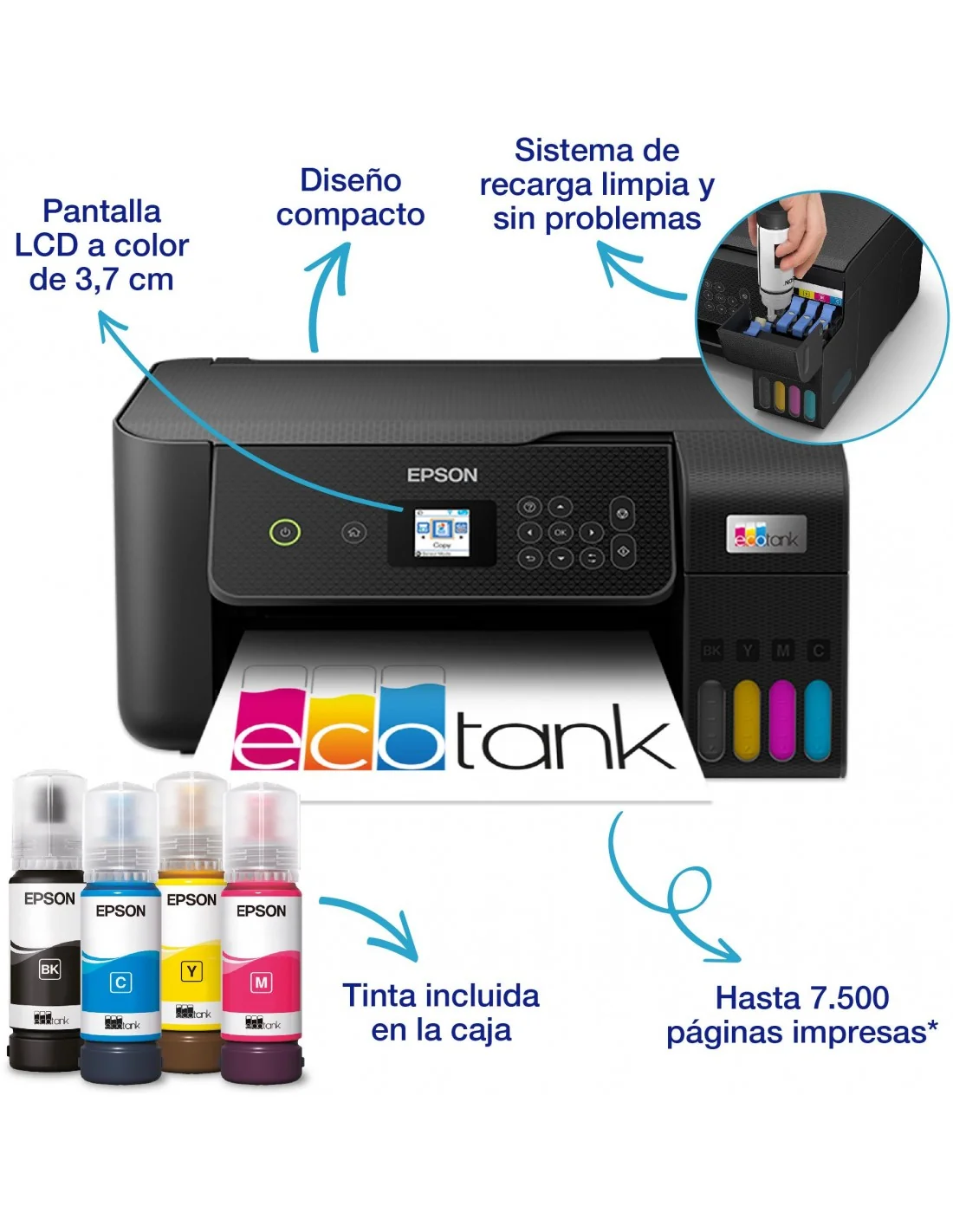 Epson EcoTank ET-2820 Impresora de Tinta Multifunción Color WiFi Negra