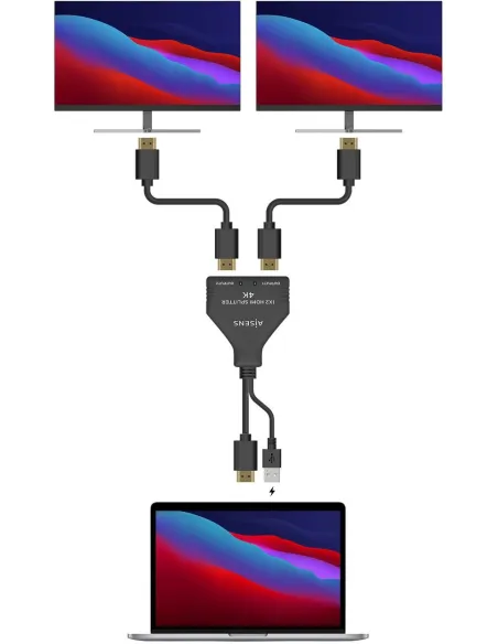 Aisens A123-0654 Splitter HDMI Macho a 2x HDMI Hembra 30 cm Negro
