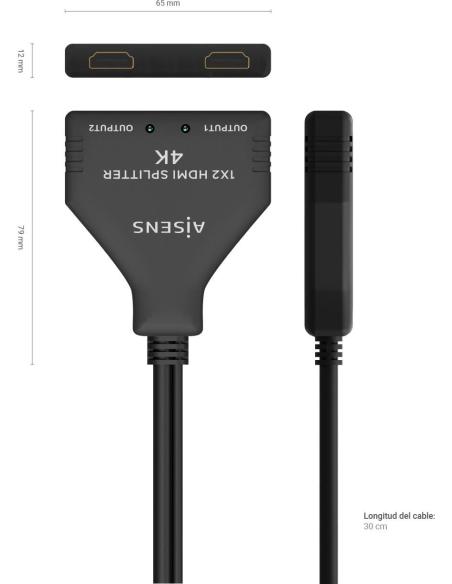 Aisens A123-0654 Splitter HDMI Macho a 2x HDMI Hembra 30 cm Negro