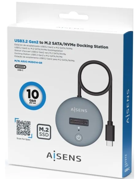 Aisens ASUC-M2D014-GR Docking Station Discos Duros M.2 SATA/NVMe USB-C Gris
