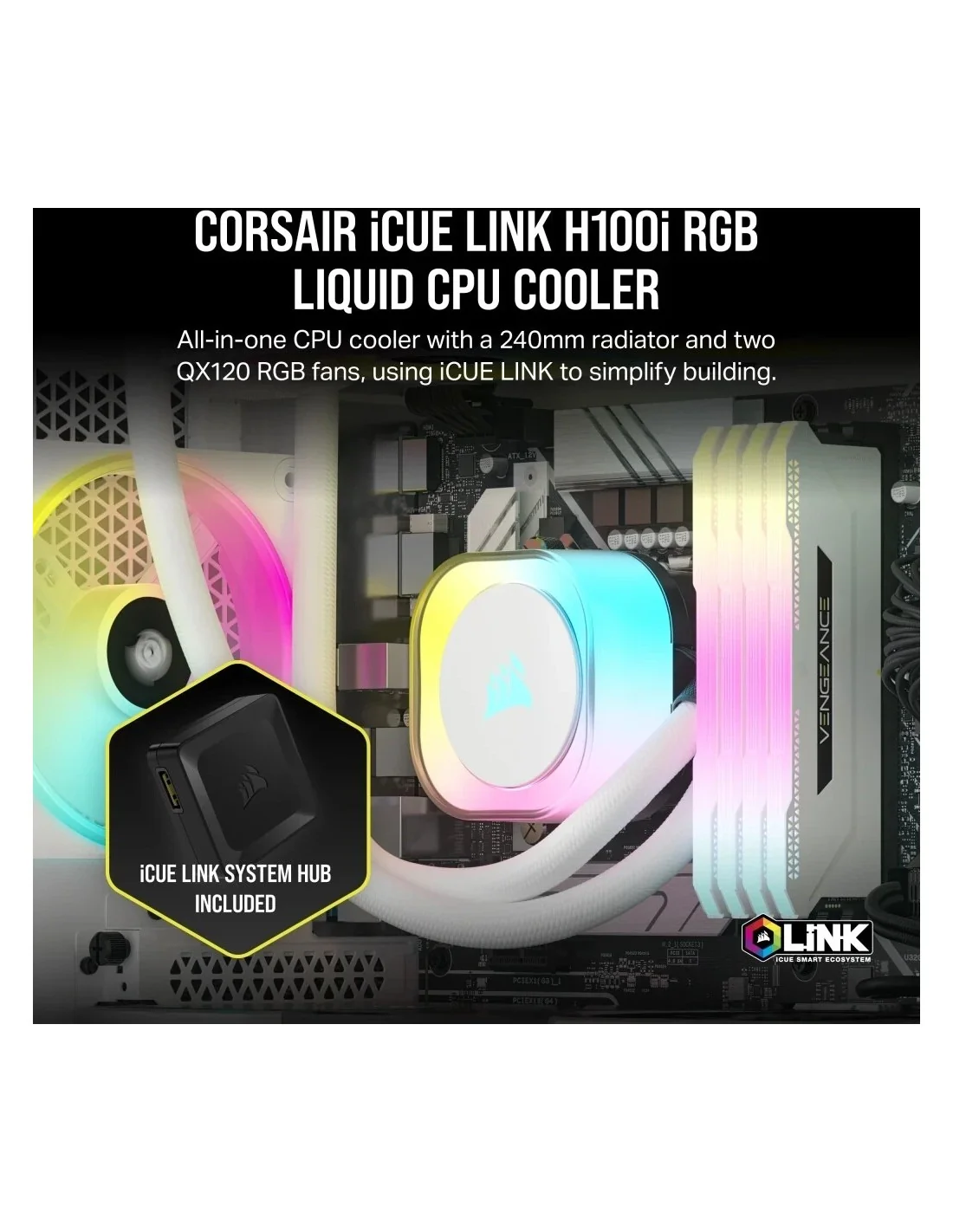 Corsair iCUE LINK H100i RGB AIO Kit de Refrigeración Líquida Blanco