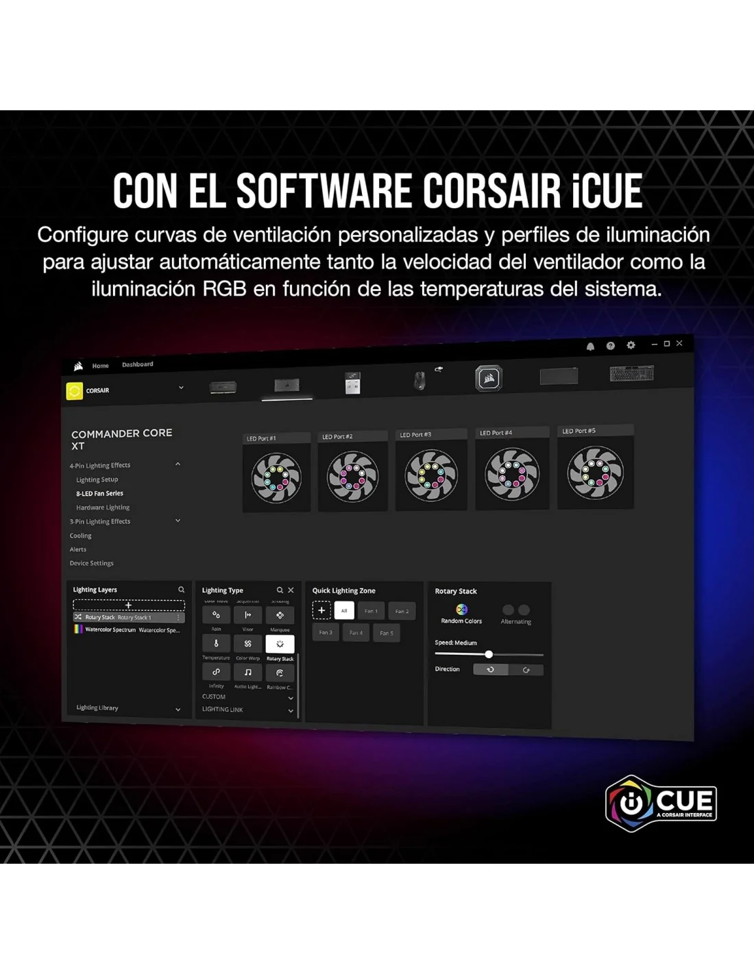 Corsair iCUE COMMANDER CORE XT Controlador Digital de Iluminación RGB y Velocidad de Ventiladores