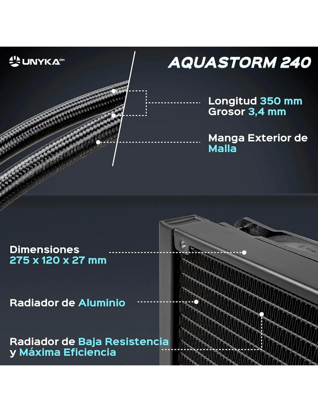 Unyka Aquastorm 240 ARGB Kit de Refrigeración Líquida 240mm Negro