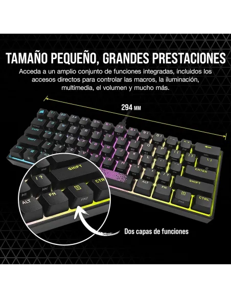 Corsair K65 Mini Teclado Mecánico Gaming RGB Switch Cherry MX Red Negro