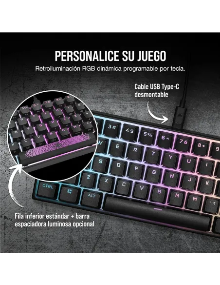 Corsair K65 Mini Teclado Mecánico Gaming RGB Switch Cherry MX Red Negro