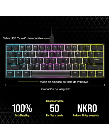 Corsair K65 Mini Teclado Mecánico Gaming RGB Switch Cherry MX Red Negro