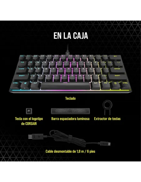 Corsair K65 Mini Teclado Mecánico Gaming RGB Switch Cherry MX Red Negro