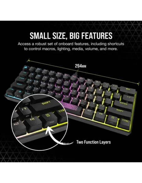 Corsair K65 Mini Teclado Mecánico Gaming RGB Switch Cherry MX Speed Negro