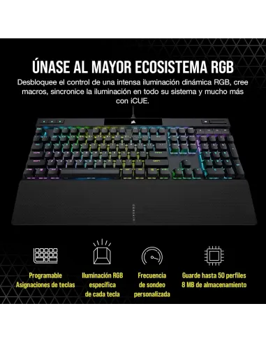 Corsair K70 PRO RGB Teclado Mecánico Gaming Switch Óptico-Mecánico Corsair OPX Negro