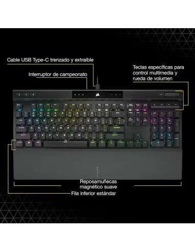 Corsair K70 PRO RGB Teclado Mecánico Gaming Switch Óptico-Mecánico Corsair OPX Negro