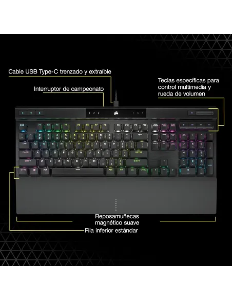 Corsair K70 PRO RGB Teclado Mecánico Gaming Switch Óptico-Mecánico Corsair OPX Negro