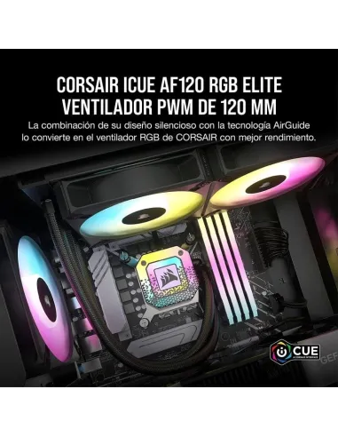 Corsair iCUE AF120 RGB ELITE Juego de Tres Ventiladores PWM de 120 mm Negro con Controlador iCue