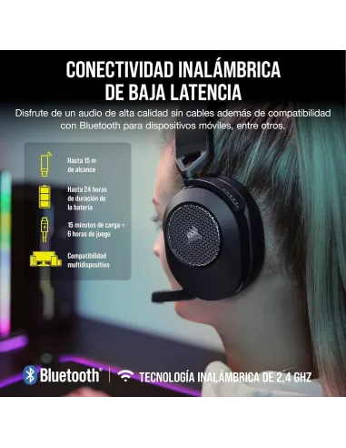 Corsair HS65 Wireless V2 Auriculares Gaming Inalámbricos 7.1 Negros