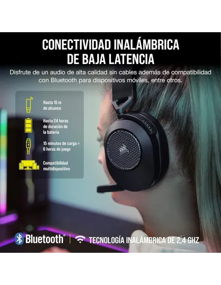 Corsair HS65 Wireless V2 Auriculares Gaming Inalámbricos 7.1 Negros