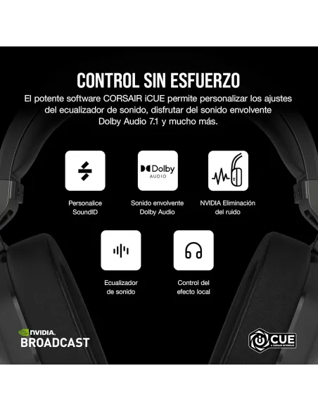 Corsair HS65 Wireless V2 Auriculares Gaming Inalámbricos 7.1 Negros