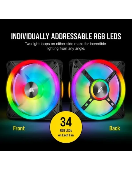 Corsair iCUE QL120 RGB Pack de Tres Ventiladores con Lighting Node CORE Negro