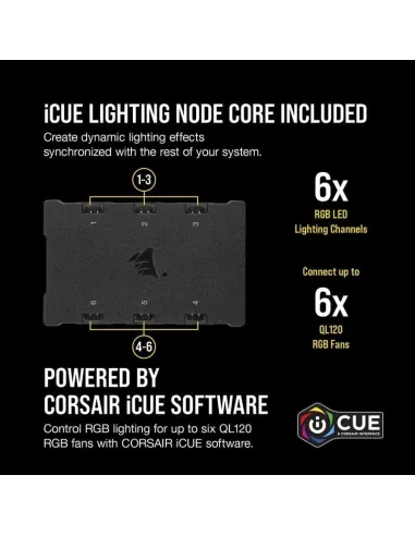 Corsair iCUE QL120 RGB Pack de Tres Ventiladores con Lighting Node CORE Negro