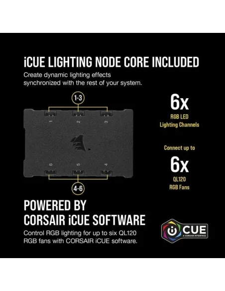Corsair iCUE QL120 RGB Pack de Tres Ventiladores con Lighting Node CORE Negro