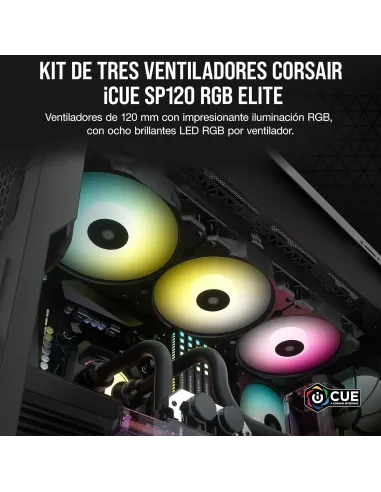 Corsair iCUE SP120 RGB ELITE Performance 120 mm PWM Triple Fan Kit con iCUE Lighting Node CORE Negro