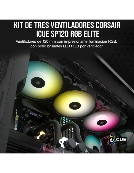 Corsair iCUE SP120 RGB ELITE Performance 120 mm PWM Triple Fan Kit con iCUE Lighting Node CORE Negro