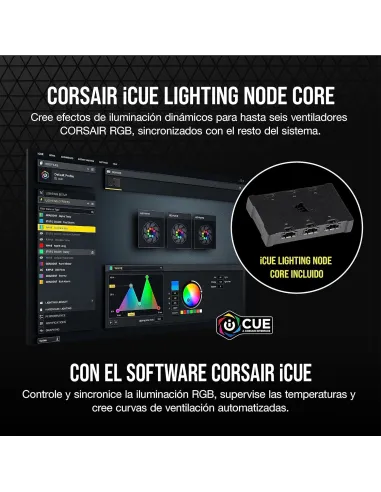Corsair iCUE SP120 RGB ELITE Performance 120 mm PWM Triple Fan Kit con iCUE Lighting Node CORE Negro