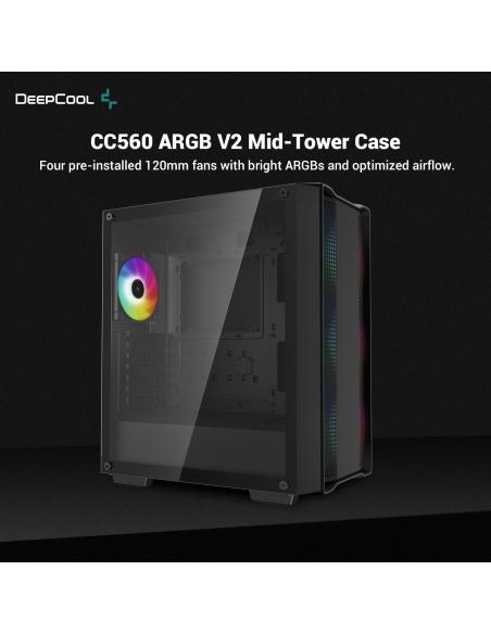 DeepCool CC560 ARGB V2 Cristal Templado USB 3.2 Negra