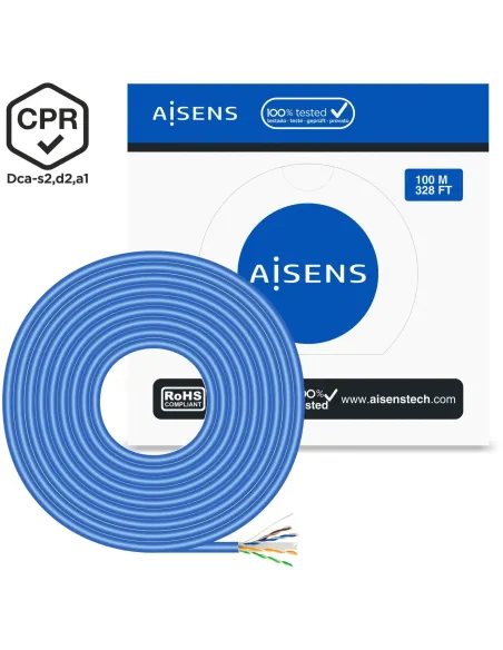 Aisens A135-0662 Bobina de Cable de Red RJ45 Cat.6 U/UTP LSHZ 100 m Azul