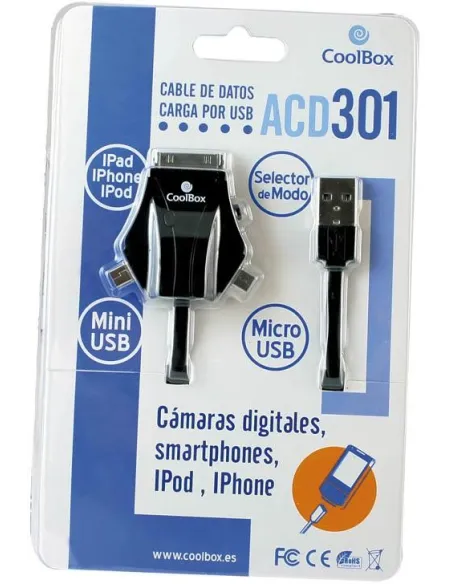 Coolbox ACD301 Cable USB-A a micro-USB/mini-USB/iPhone