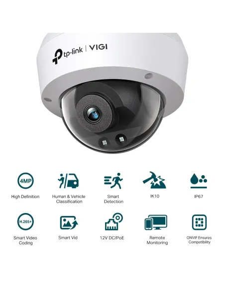 TP-Link VIGI C240I Cámara de Videovigilancia de Exterior Tipo Domo IP67 2.8mm 4MP Blanca
