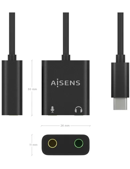 Aisens A109-0767 Conversor de Audio USB-C a Jack 3,5 mm 10 cm Negro