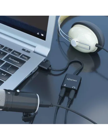 Aisens A109-0769 Conversor de Audio USB-A a Jack 3,5 mm 10 cm Negro