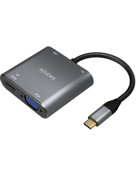 Aisens A109-0626 Conversor de Imagen USB-C a USB-A/USB-C PD/HDMI/VGA WUXGA 15 cm Gris