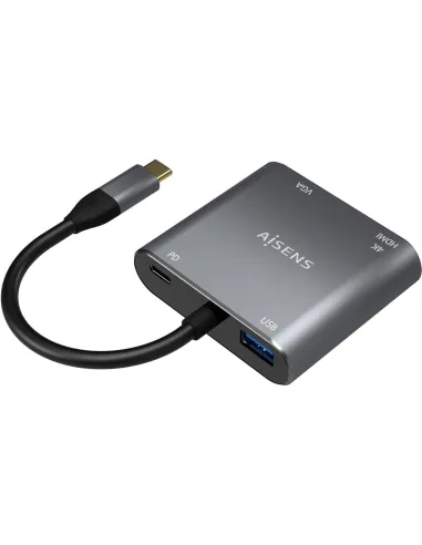 Aisens A109-0626 Conversor de Imagen USB-C a USB-A/USB-C PD/HDMI/VGA WUXGA 15 cm Gris