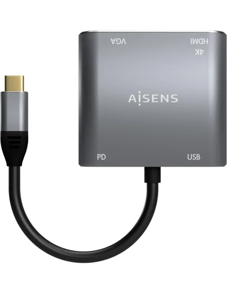 Aisens A109-0626 Conversor de Imagen USB-C a USB-A/USB-C PD/HDMI/VGA WUXGA 15 cm Gris