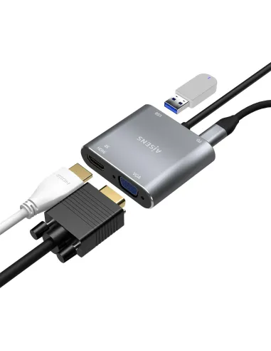 Aisens A109-0626 Conversor de Imagen USB-C a USB-A/USB-C PD/HDMI/VGA WUXGA 15 cm Gris
