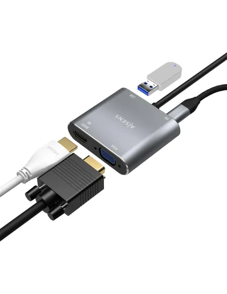 Aisens A109-0626 Conversor de Imagen USB-C a USB-A/USB-C PD/HDMI/VGA WUXGA 15 cm Gris