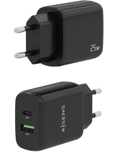 Aisens A110-0759 Cargador USB-A y USB-C 25 W Negro