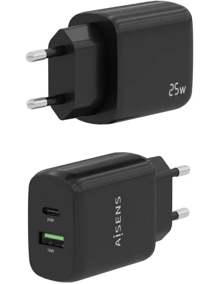 Aisens A110-0759 Cargador USB-A y USB-C 25 W Negro
