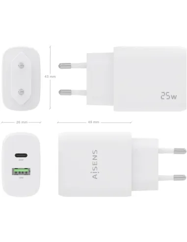 Aisens A110-0758 Cargador USB-A y USB-C 25 W Blanco