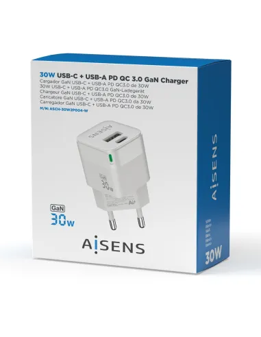 Aisens ASCH-30W2P004-W Cargador USB-A y USB-C Blanco