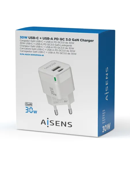 Aisens ASCH-30W2P004-W Cargador USB-A y USB-C Blanco